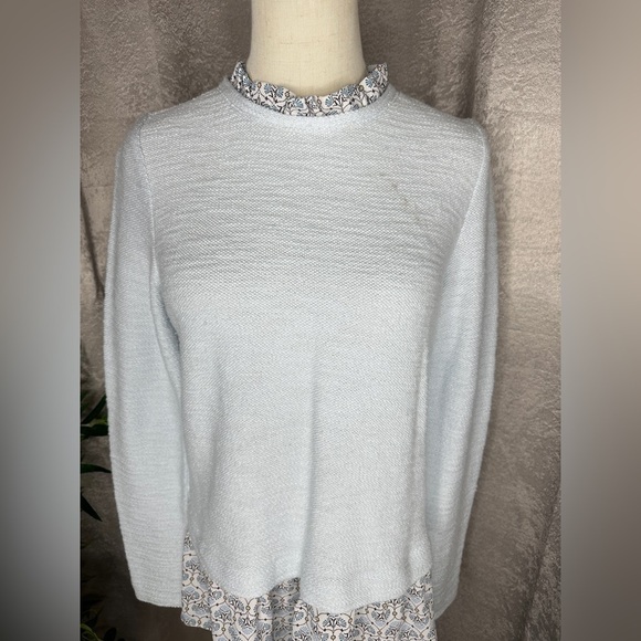 Loft Combination Textured Knit Boho Print Tunic Long Sleeve Top Blue Sz XS - Picture 2 of 10